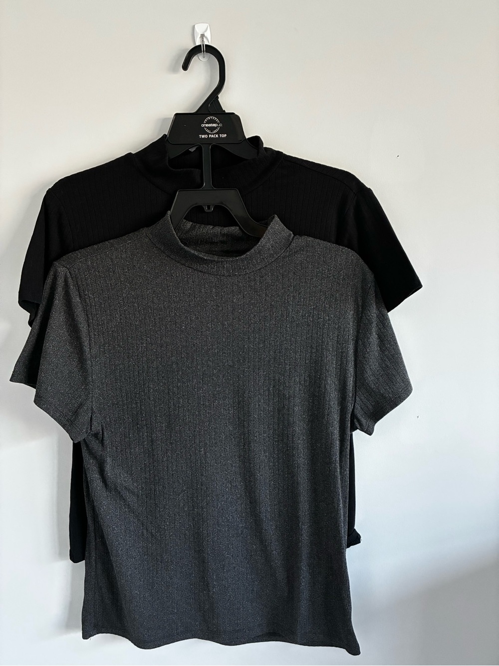 2 Pack Womens Gray Black Mock Neck ShortSleeve Knit XL Shirts Capsule Work Basic